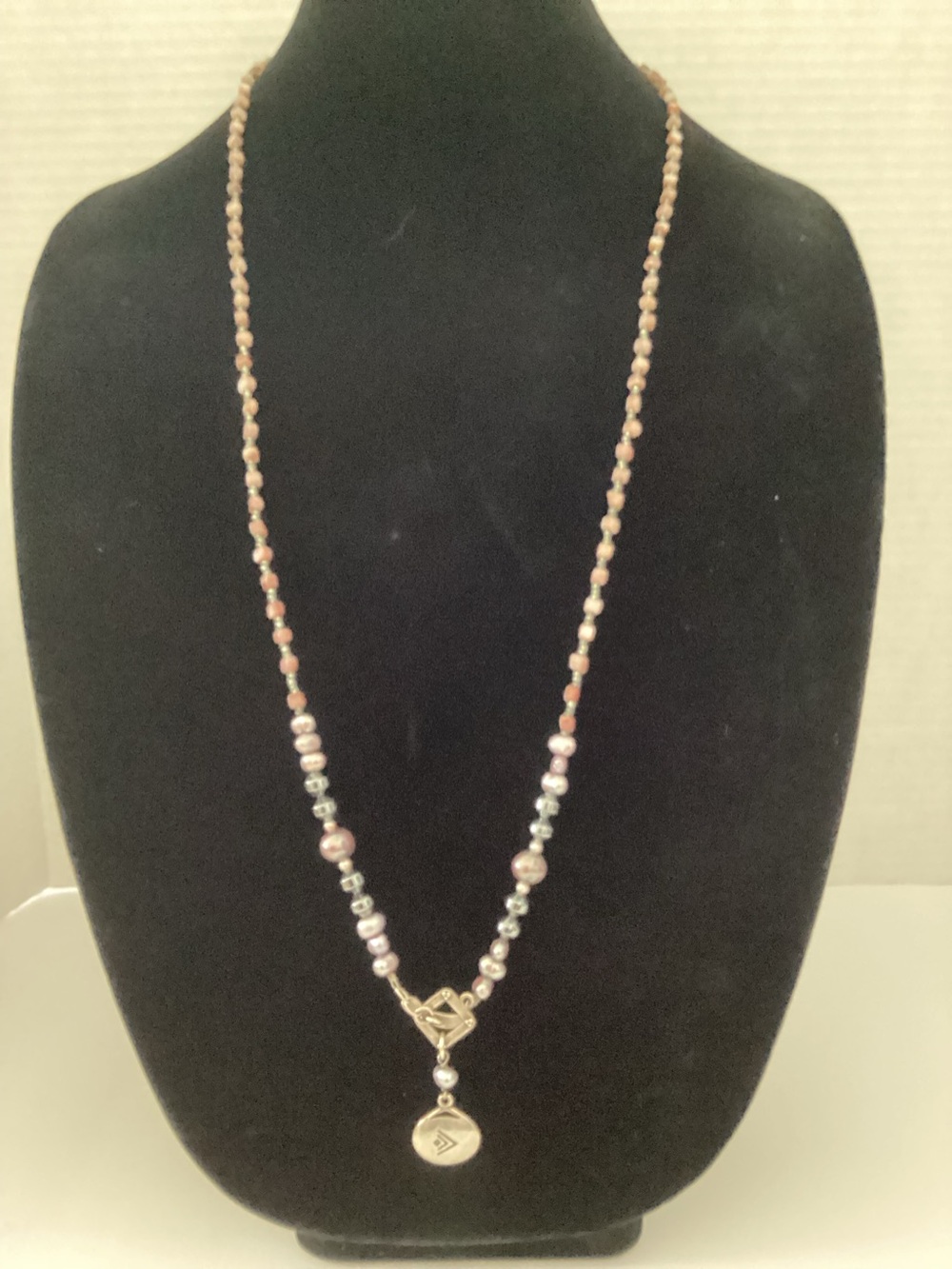 Silpada oxidized sterling silver Hematite pearl lariat toggle necklace